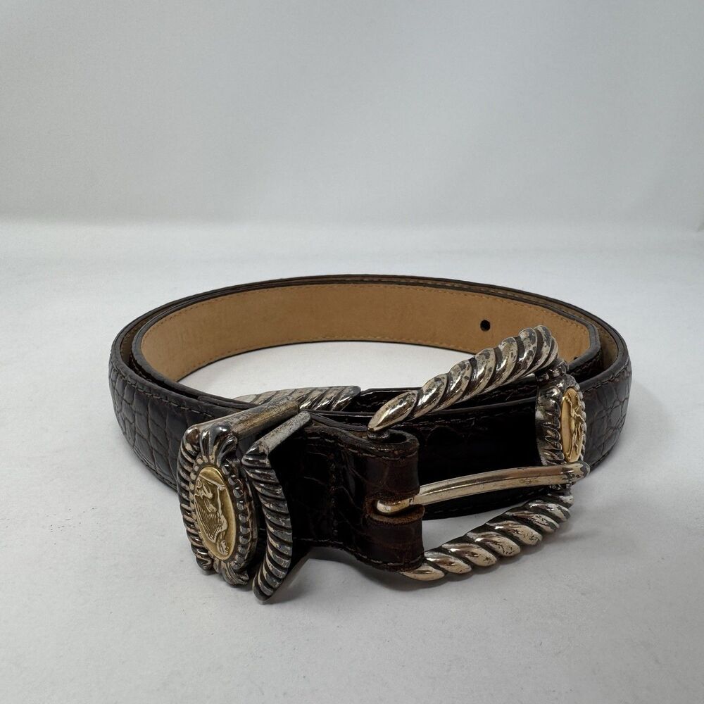 Vintage 1995 Brighton Leather Museum Collection Brown Belt Coin Rope Buckle Sz M